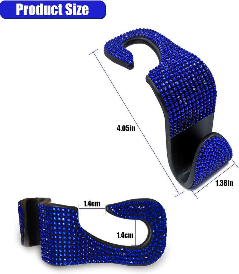 OSIFIT 2PCS Car Seat Hooks, Bling Car Rhinestone Headrest Hooks, Universal Bling Car Interior Accessories, for Handbag, Clothes, Purse, Water Bottle (Blue) - Image 2